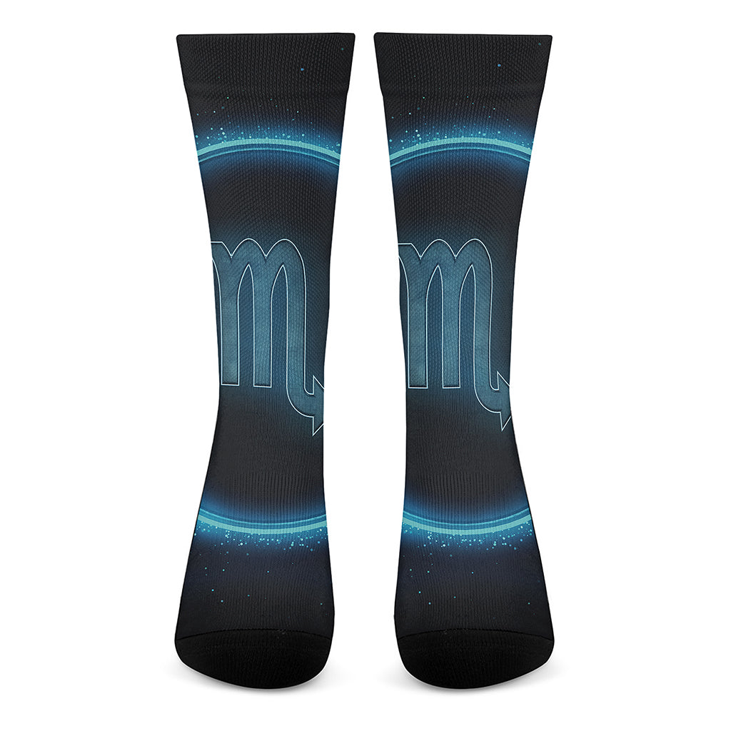 Blue Scorpio Zodiac Sign Print Crew Socks