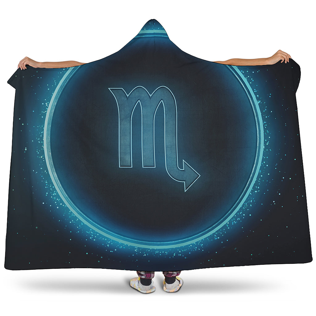 Blue Scorpio Zodiac Sign Print Hooded Blanket