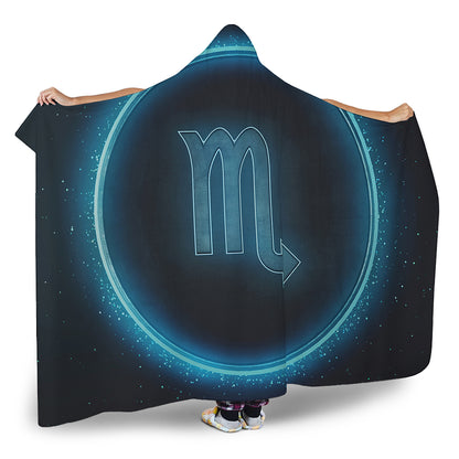 Blue Scorpio Zodiac Sign Print Hooded Blanket