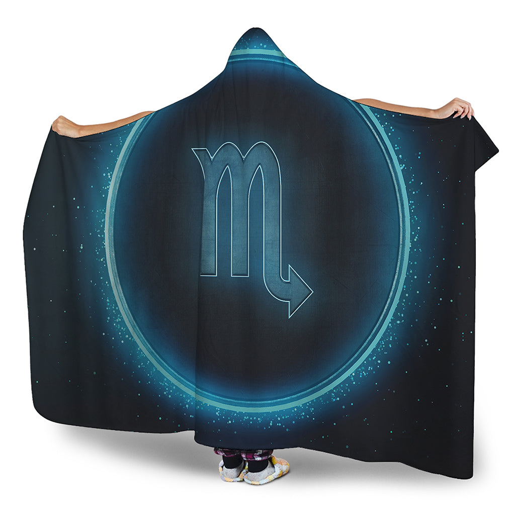 Blue Scorpio Zodiac Sign Print Hooded Blanket