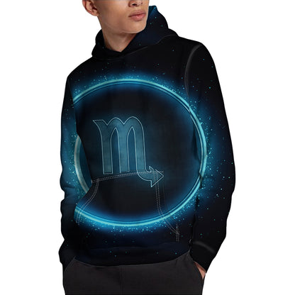 Blue Scorpio Zodiac Sign Print Pullover Hoodie