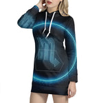 Blue Scorpio Zodiac Sign Print Pullover Hoodie Dress