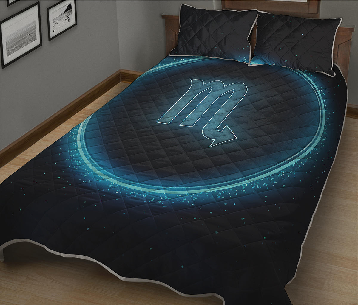 Blue Scorpio Zodiac Sign Print Quilt Bed Set