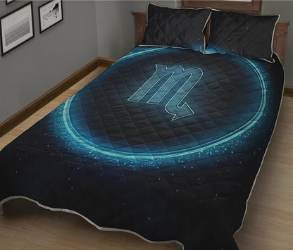 Blue Scorpio Zodiac Sign Print Quilt Bed Set