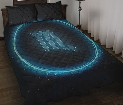 Blue Scorpio Zodiac Sign Print Quilt Bed Set