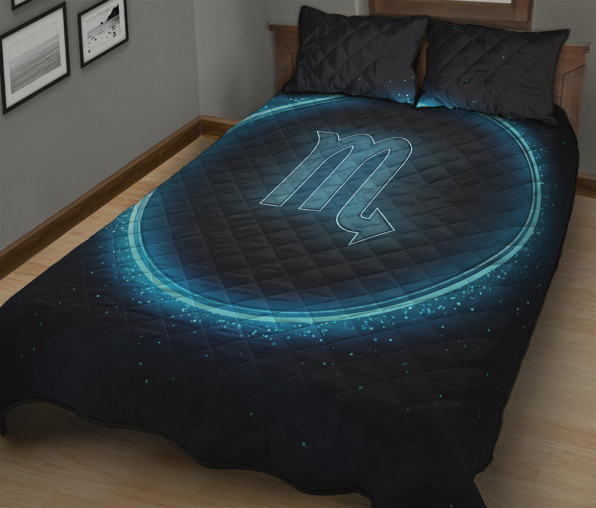 Blue Scorpio Zodiac Sign Print Quilt Bed Set