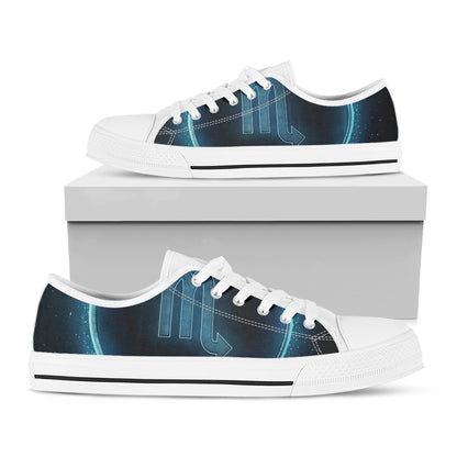 Blue Scorpio Zodiac Sign Print White Low Top Shoes