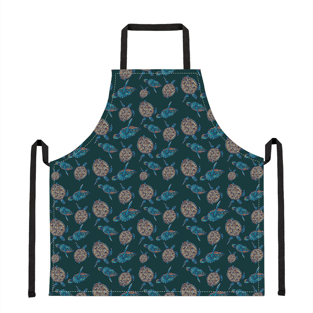 Blue Sea Turtle Pattern Print Apron