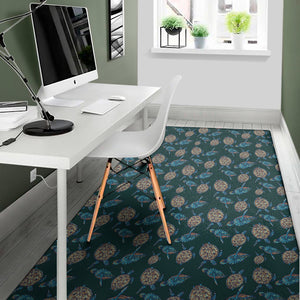 Blue Sea Turtle Pattern Print Area Rug