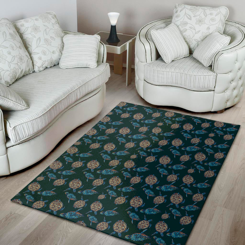 Blue Sea Turtle Pattern Print Area Rug