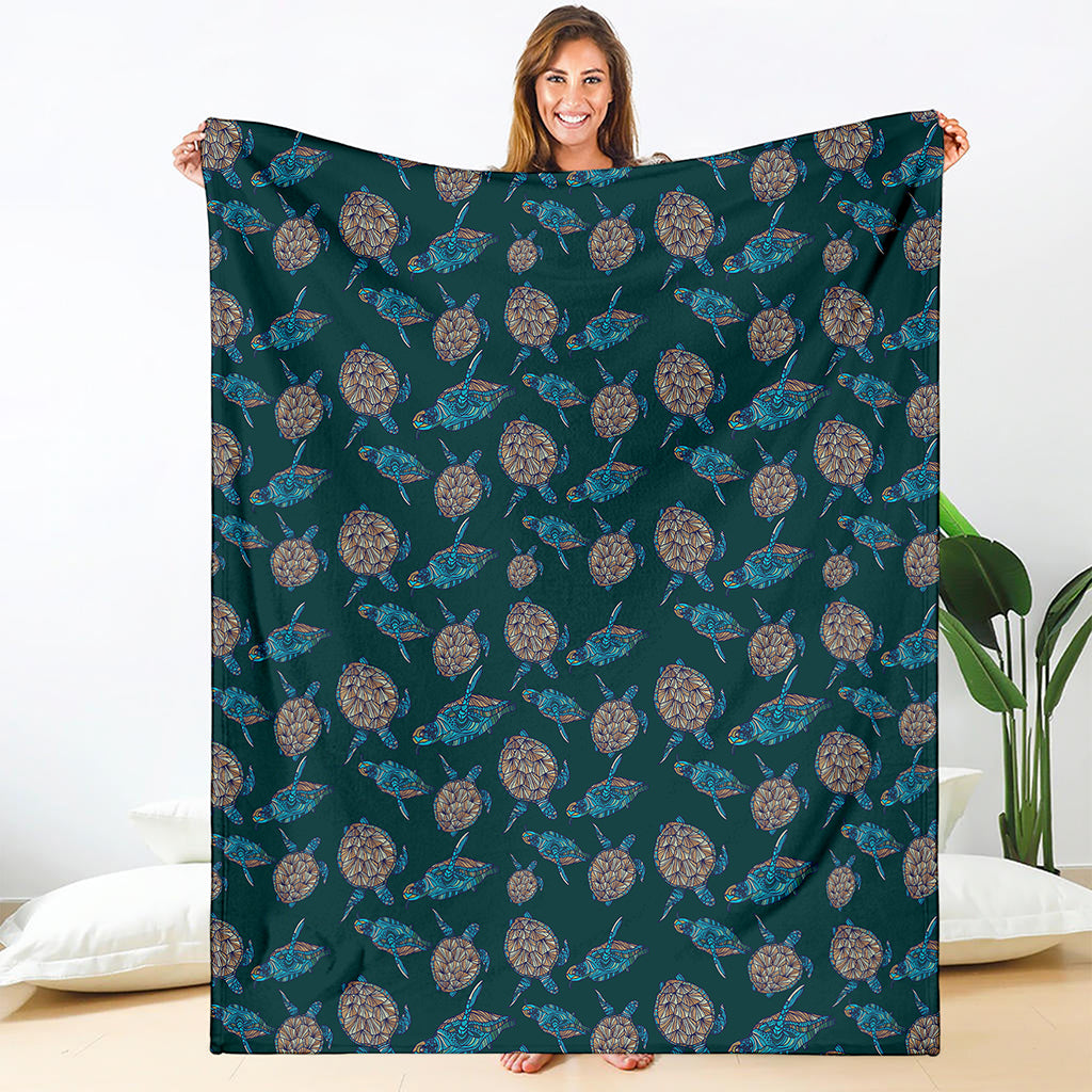 Blue Sea Turtle Pattern Print Blanket