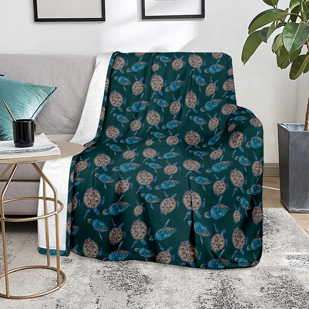 Blue Sea Turtle Pattern Print Blanket