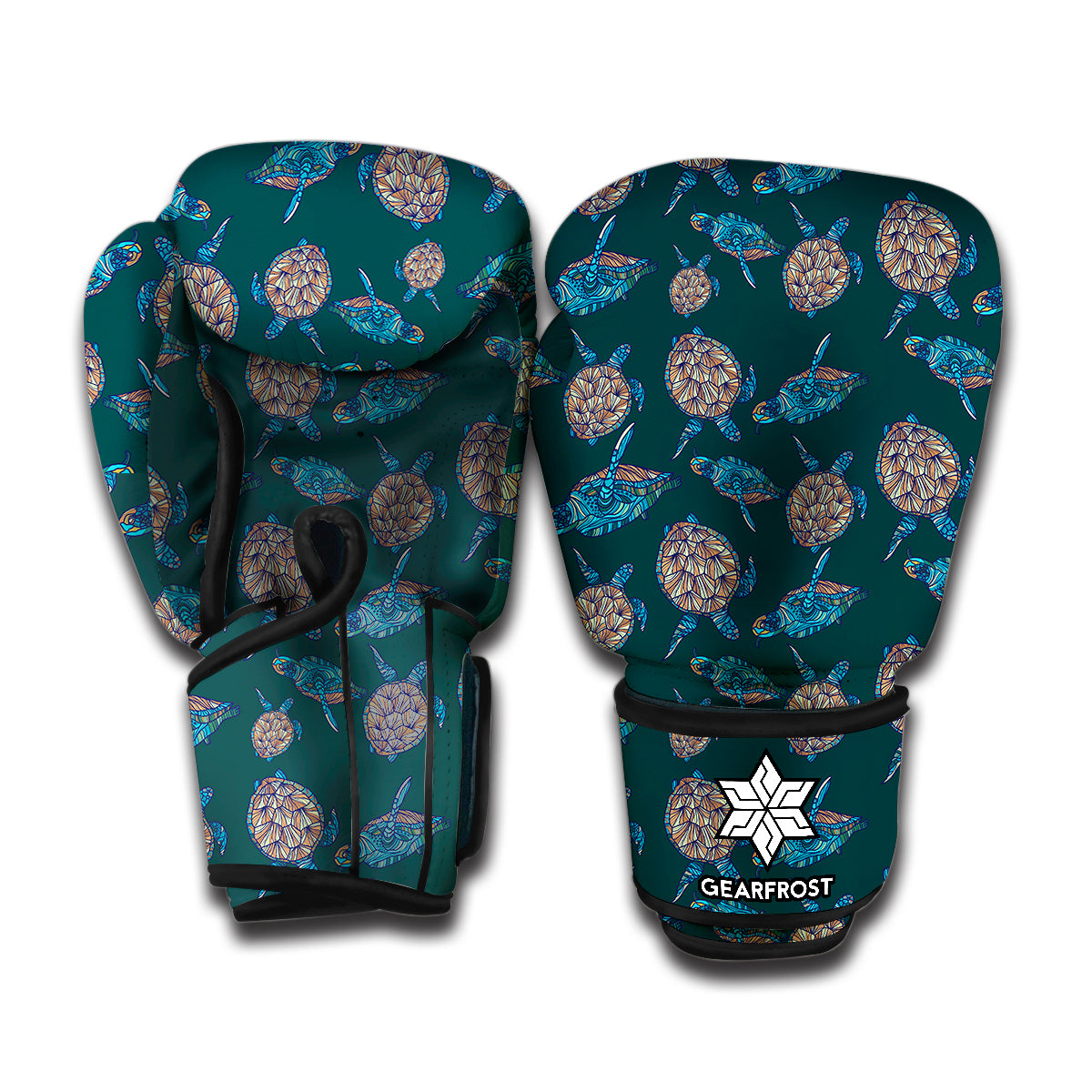 Blue Sea Turtle Pattern Print Boxing Gloves