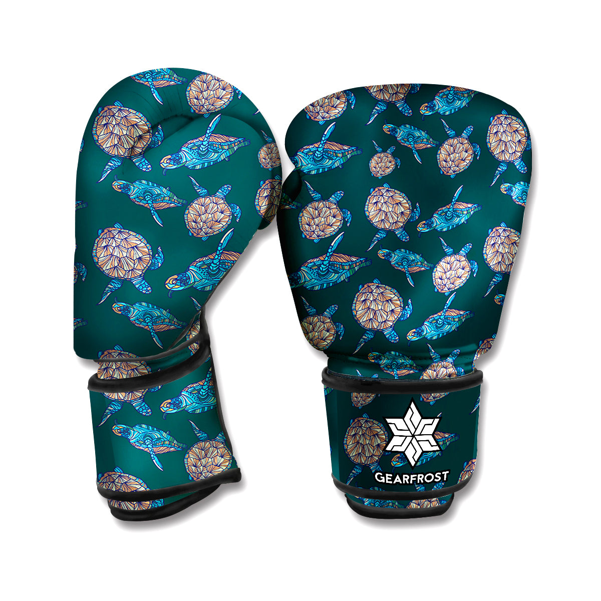 Blue Sea Turtle Pattern Print Boxing Gloves