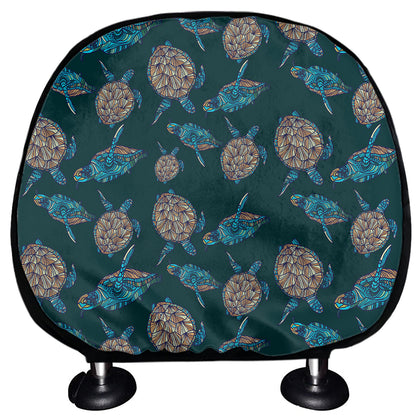Blue Sea Turtle Pattern Print Car Headrest Covers