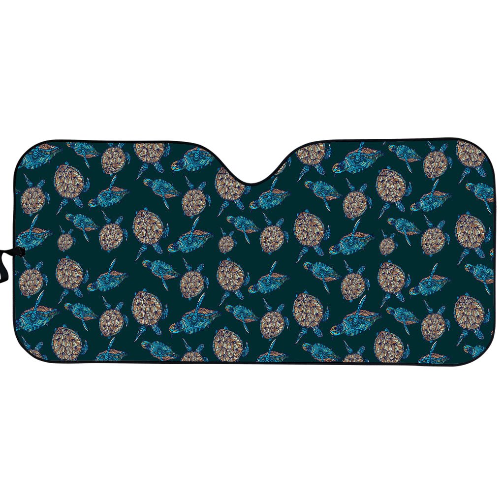 Blue Sea Turtle Pattern Print Car Sun Shade