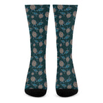 Blue Sea Turtle Pattern Print Crew Socks