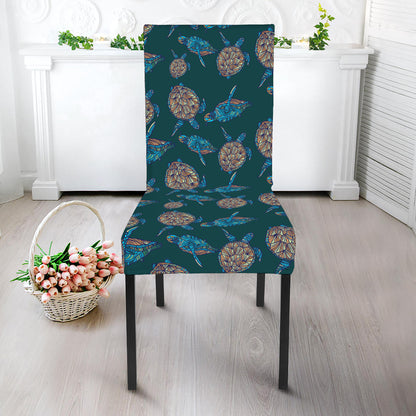 Blue Sea Turtle Pattern Print Dining Chair Slipcover