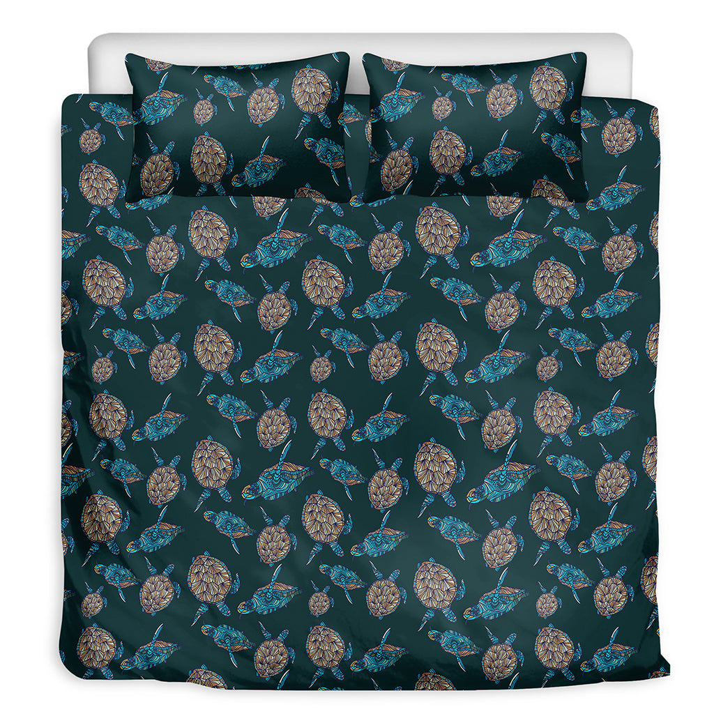 Blue Sea Turtle Pattern Print Duvet Cover Bedding Set