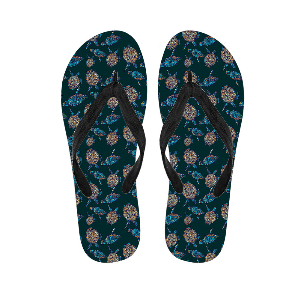 Blue Sea Turtle Pattern Print Flip Flops