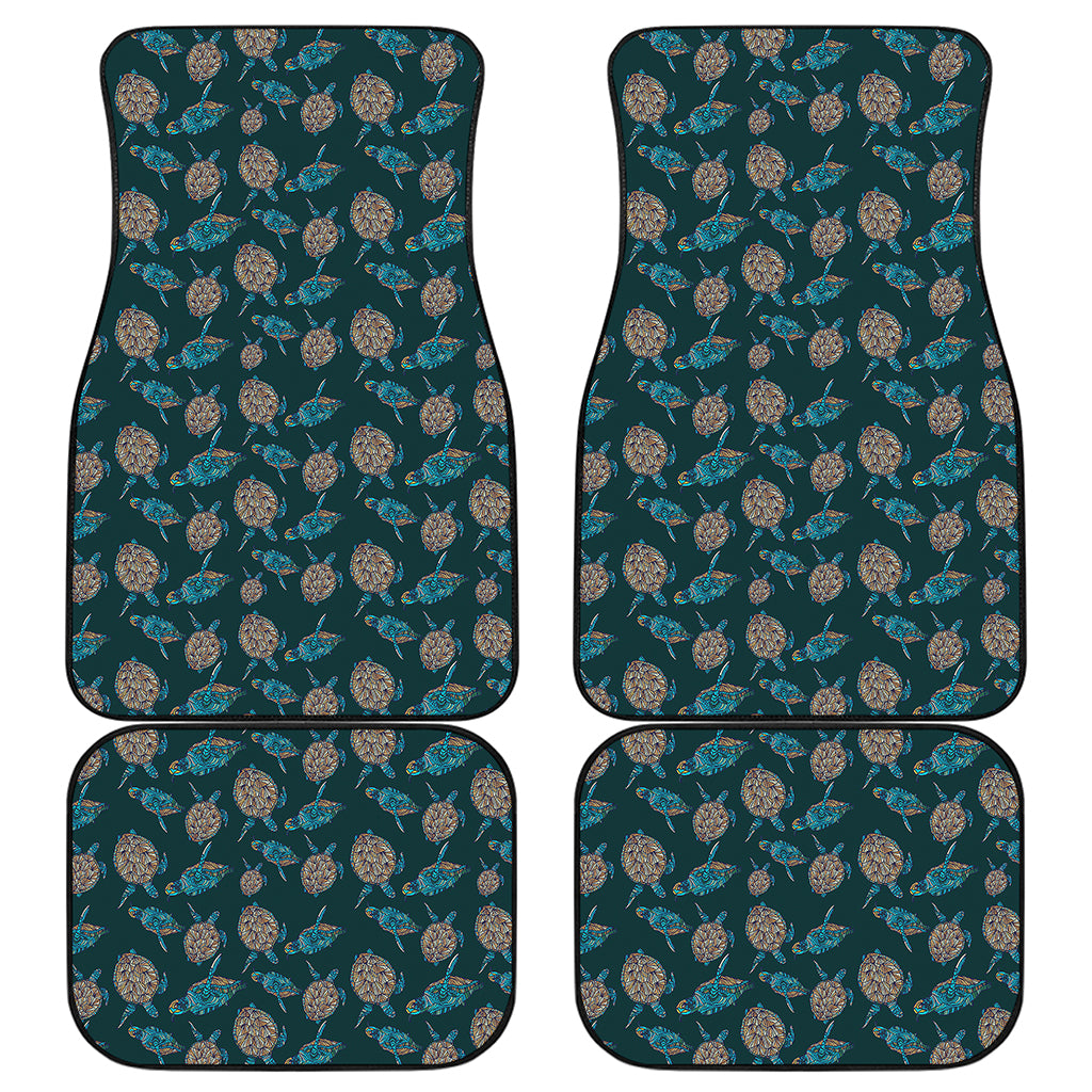 Blue Sea Turtle Pattern Print Front and Back Car Floor Mats