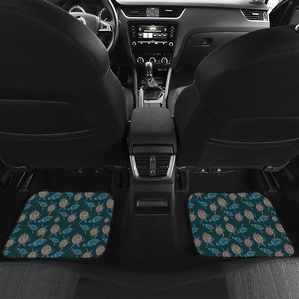 Blue Sea Turtle Pattern Print Front and Back Car Floor Mats