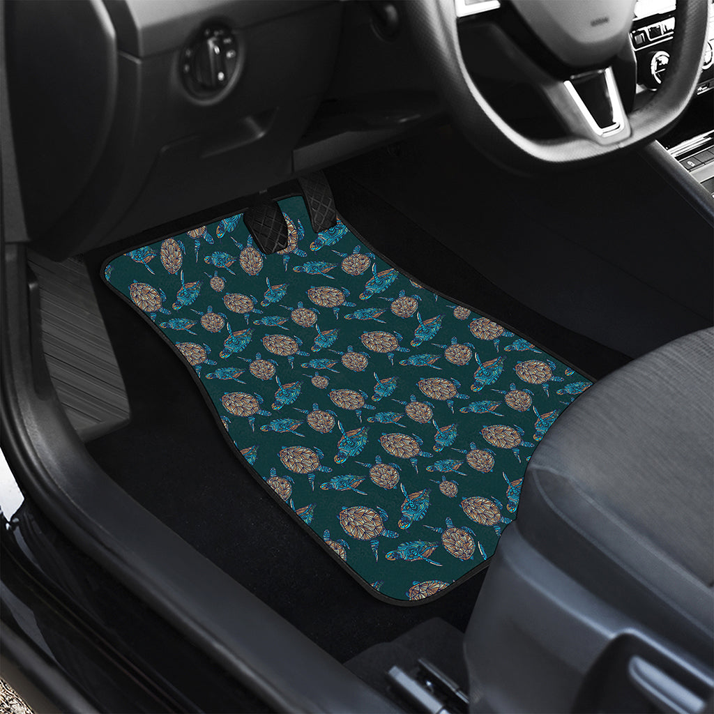 Blue Sea Turtle Pattern Print Front and Back Car Floor Mats