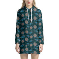 Blue Sea Turtle Pattern Print Pullover Hoodie Dress