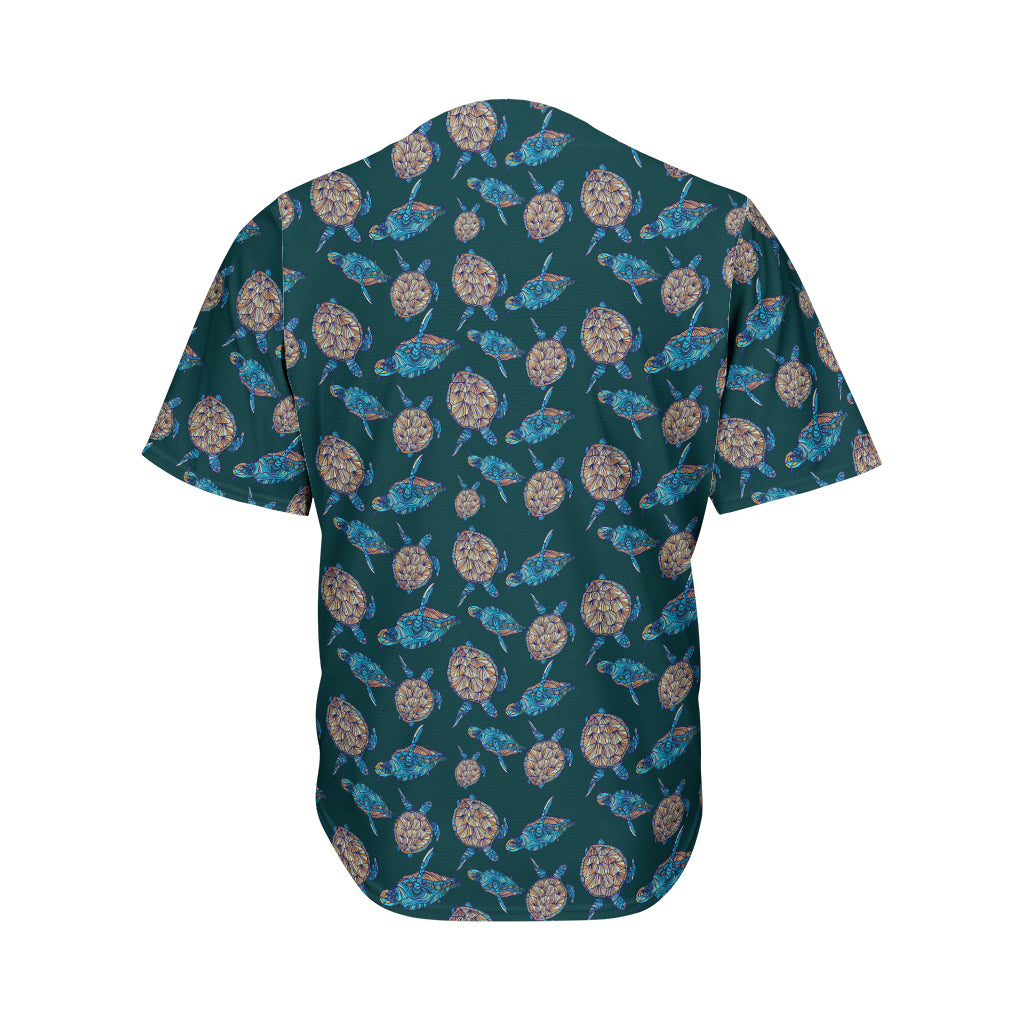 Blue Sea Turtle Pattern Print Men's Baseball Jersey