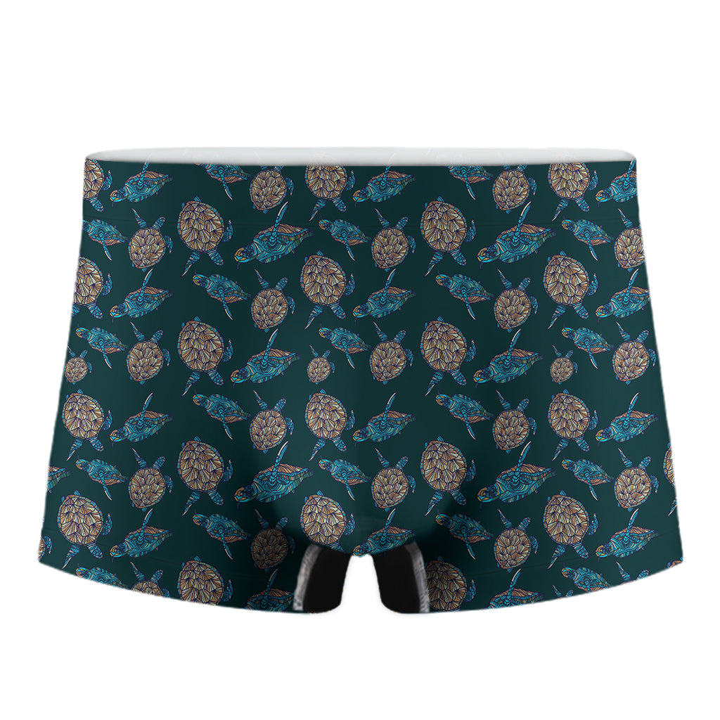 Blue Sea Turtle Pattern Print Men's Boxer Briefs