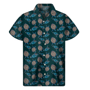 Blue Sea Turtle Pattern Print Men's Short Sleeve Shirt