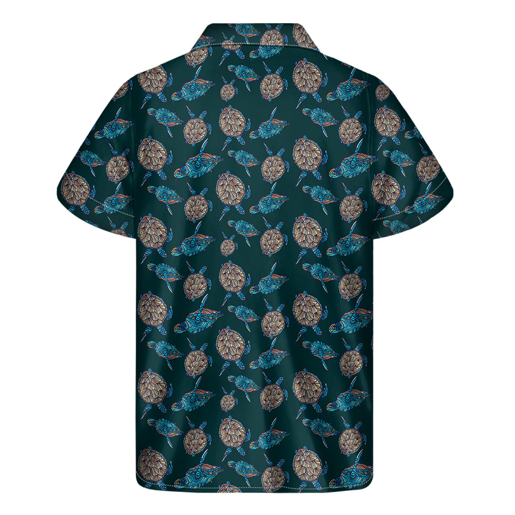 Blue Sea Turtle Pattern Print Men's Short Sleeve Shirt