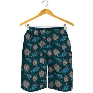 Blue Sea Turtle Pattern Print Men's Shorts