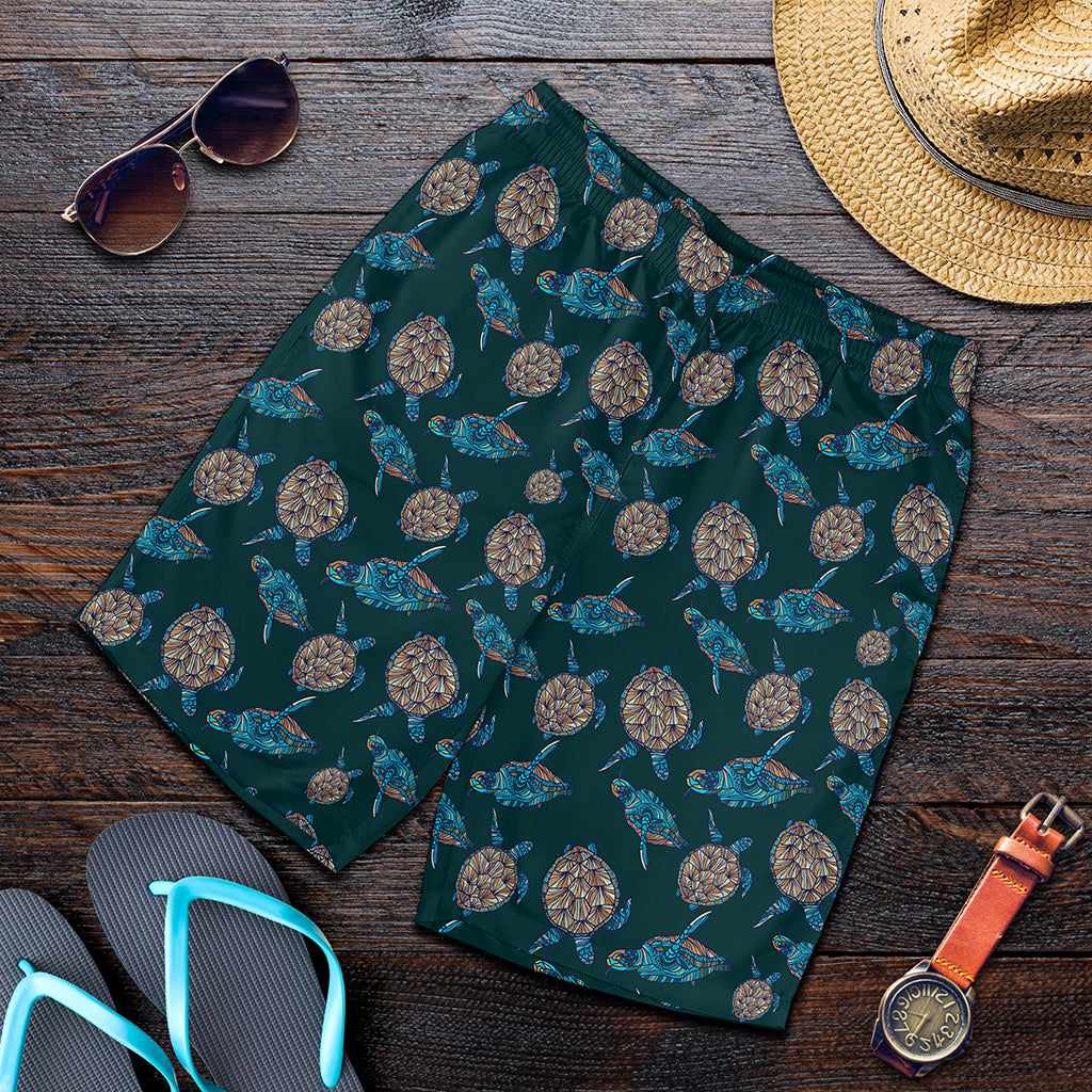 Blue Sea Turtle Pattern Print Men's Shorts