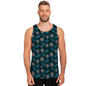 Blue Sea Turtle Pattern Print Men's Tank Top