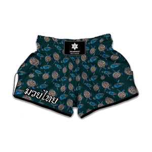 Blue Sea Turtle Pattern Print Muay Thai Boxing Shorts