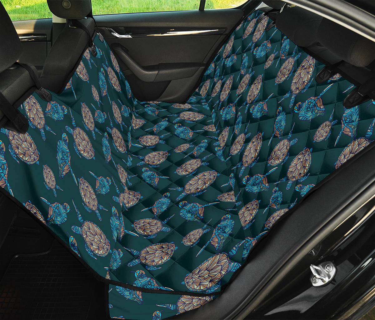 Blue Sea Turtle Pattern Print Pet Car Back Seat Cover