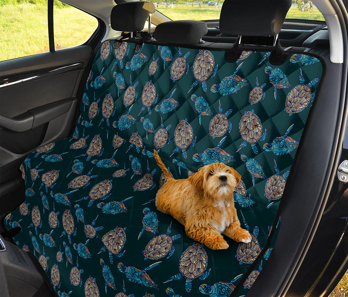 Blue Sea Turtle Pattern Print Pet Car Back Seat Cover