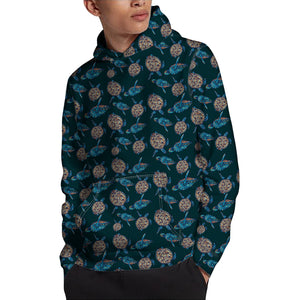 Blue Sea Turtle Pattern Print Pullover Hoodie