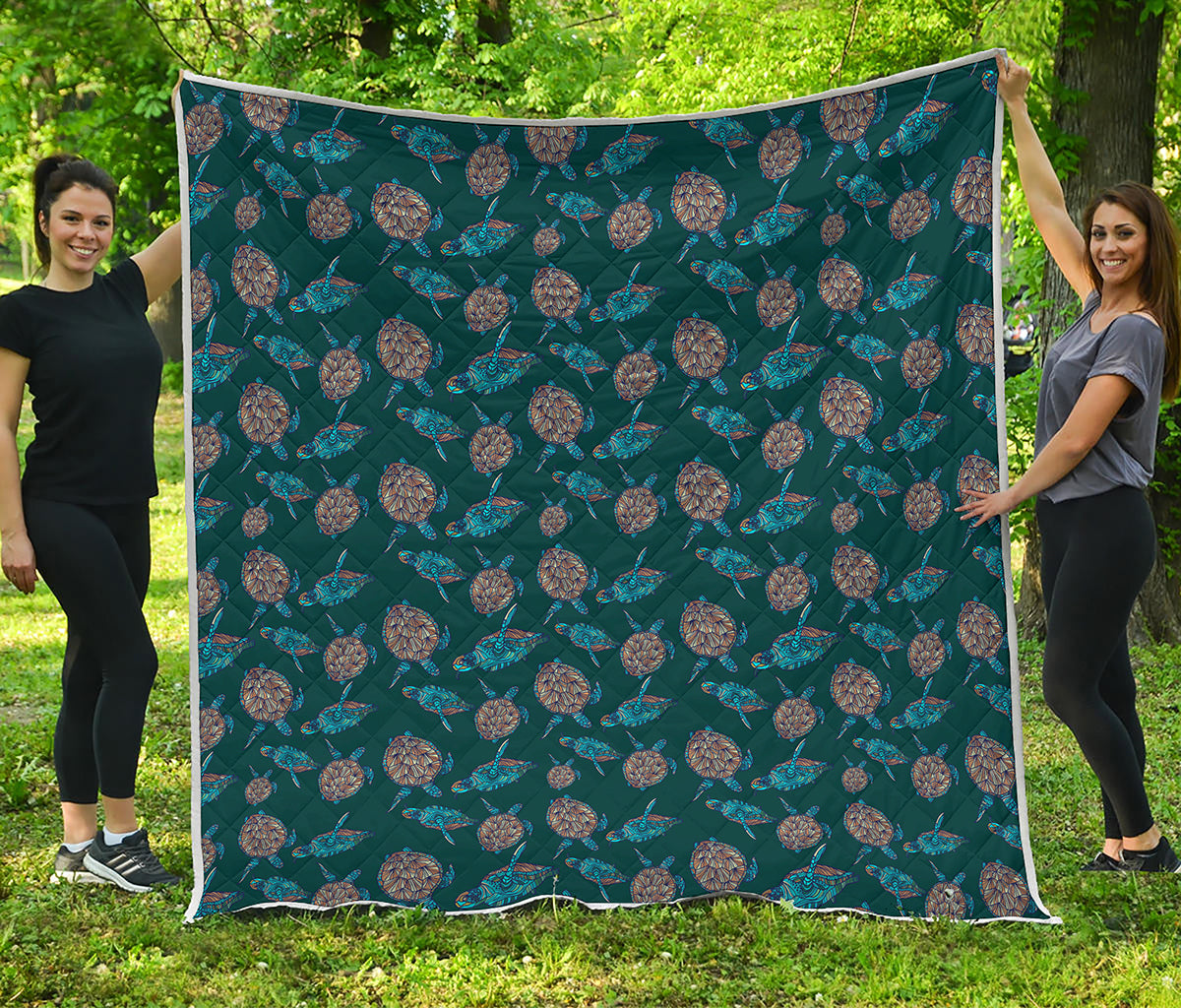 Blue Sea Turtle Pattern Print Quilt