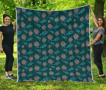 Blue Sea Turtle Pattern Print Quilt