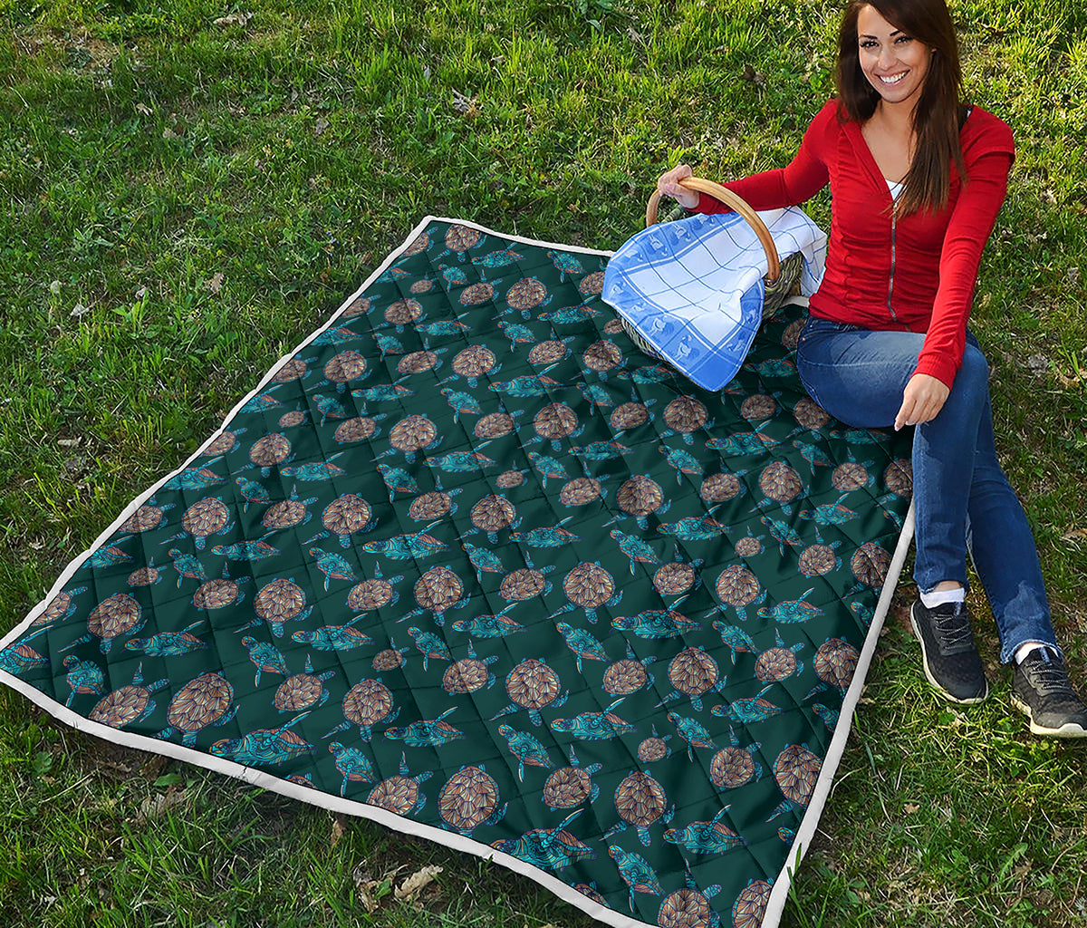 Blue Sea Turtle Pattern Print Quilt