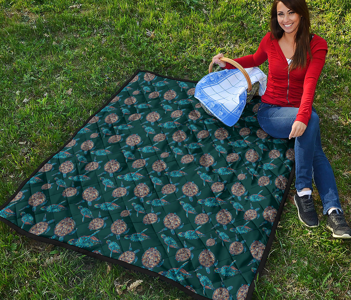 Blue Sea Turtle Pattern Print Quilt