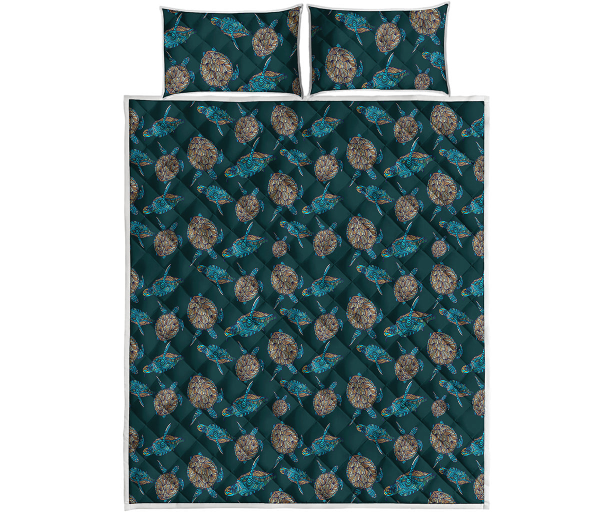 Blue Sea Turtle Pattern Print Quilt Bed Set
