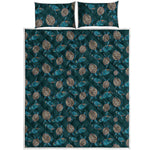 Blue Sea Turtle Pattern Print Quilt Bed Set