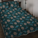 Blue Sea Turtle Pattern Print Quilt Bed Set