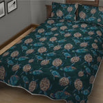 Blue Sea Turtle Pattern Print Quilt Bed Set