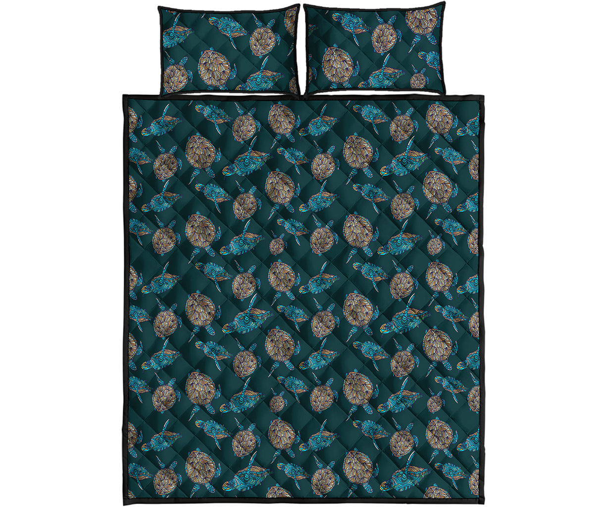 Blue Sea Turtle Pattern Print Quilt Bed Set