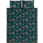 Blue Sea Turtle Pattern Print Quilt Bed Set