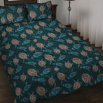 Blue Sea Turtle Pattern Print Quilt Bed Set